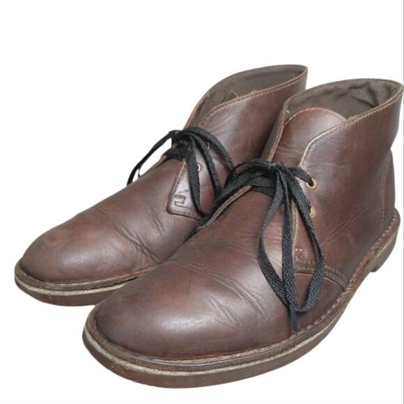 Clarks Bushacre brown leather chukka lace up ankle boots mens 10 - Picture 1 of 8